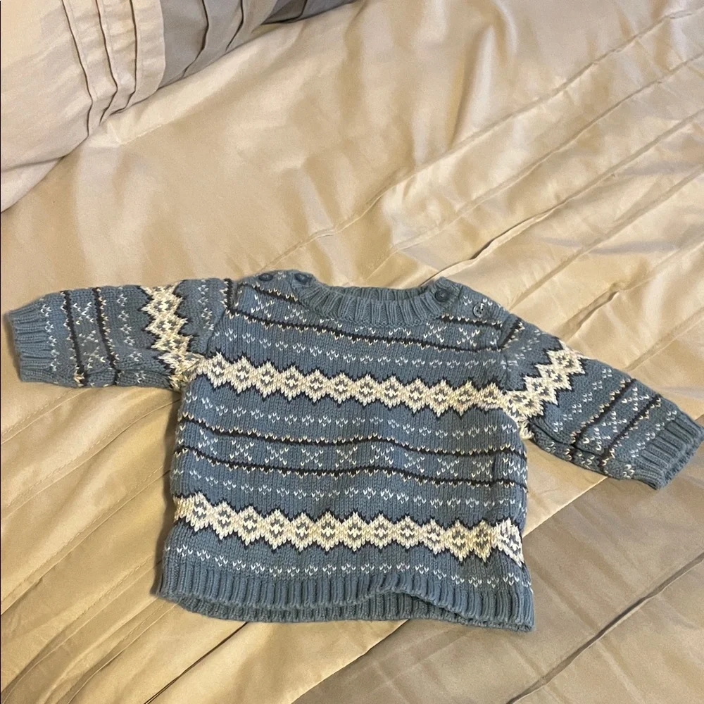 Gymboree Vintage Blue White Fair Isle Patterned Sweater‎ 0-3 Preppy Outdoor